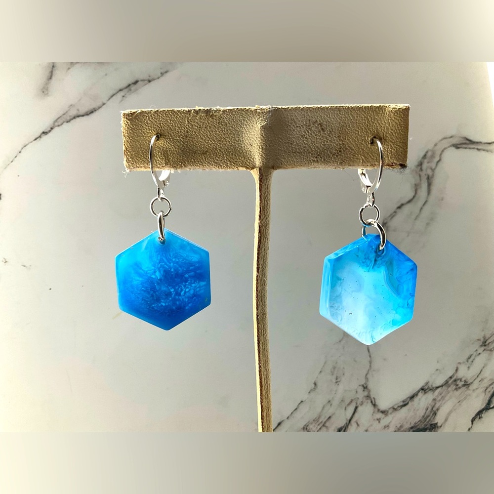 Handmade resin hexagon earrings